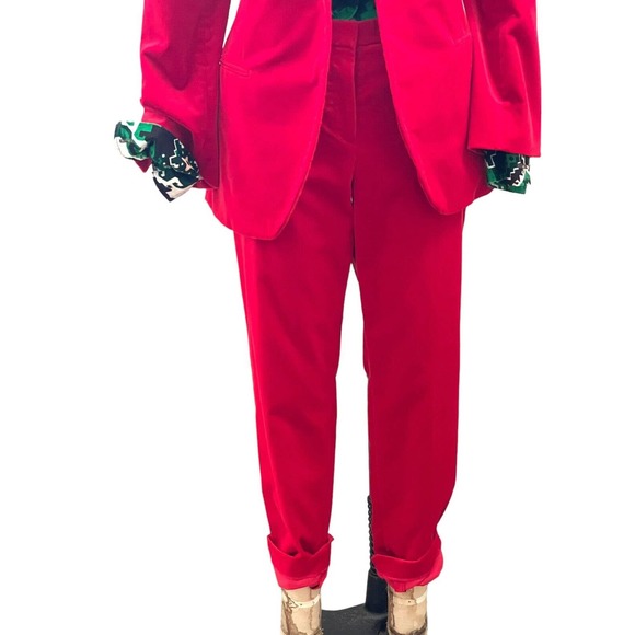 THEORY Suit 2 Pc Red Velvet Coat Pants New Silk Lining Size 8 Holiday Career - Picture 12 of 15